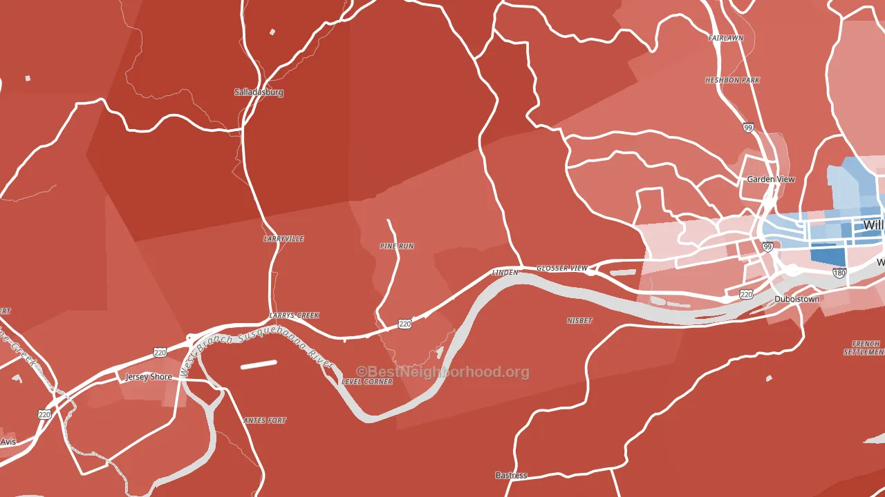 Linden, PA block-group political-lean map