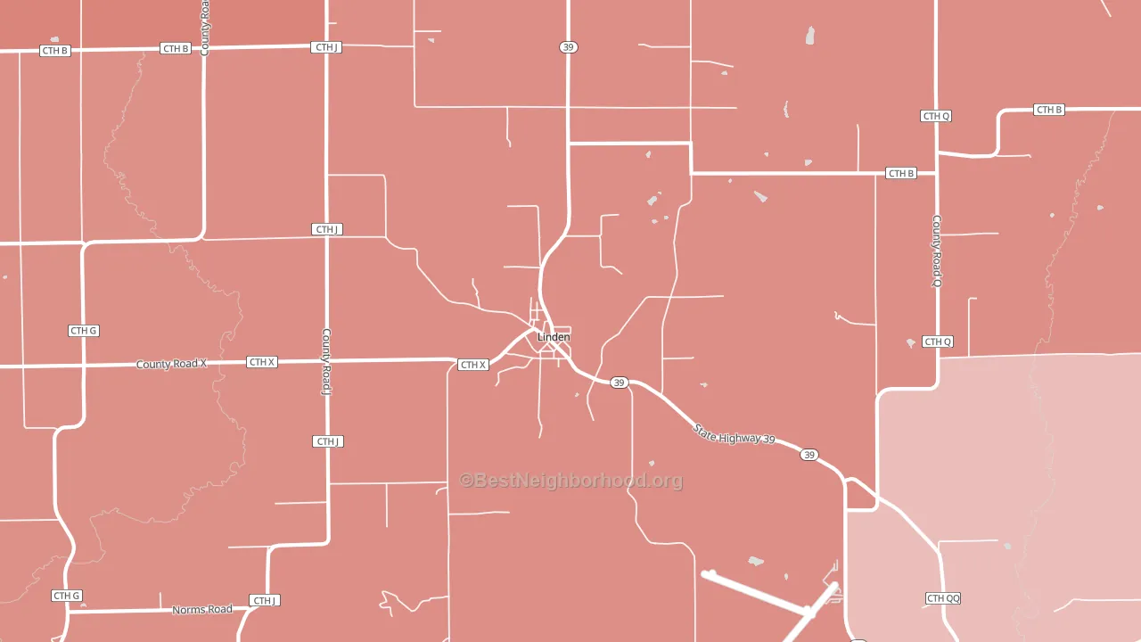 Linden, WI block-group political-lean map