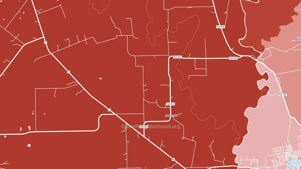 Lindenau, TX block-group political-lean map