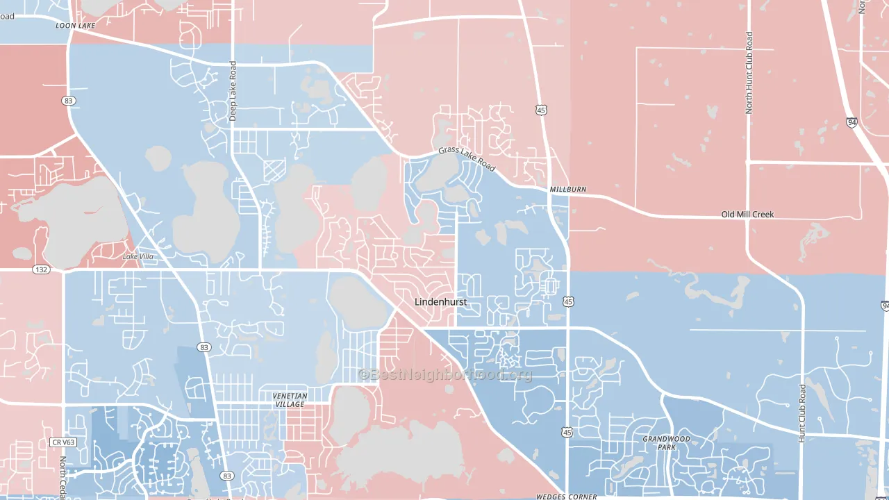 Lindenhurst, IL block-group political-lean map