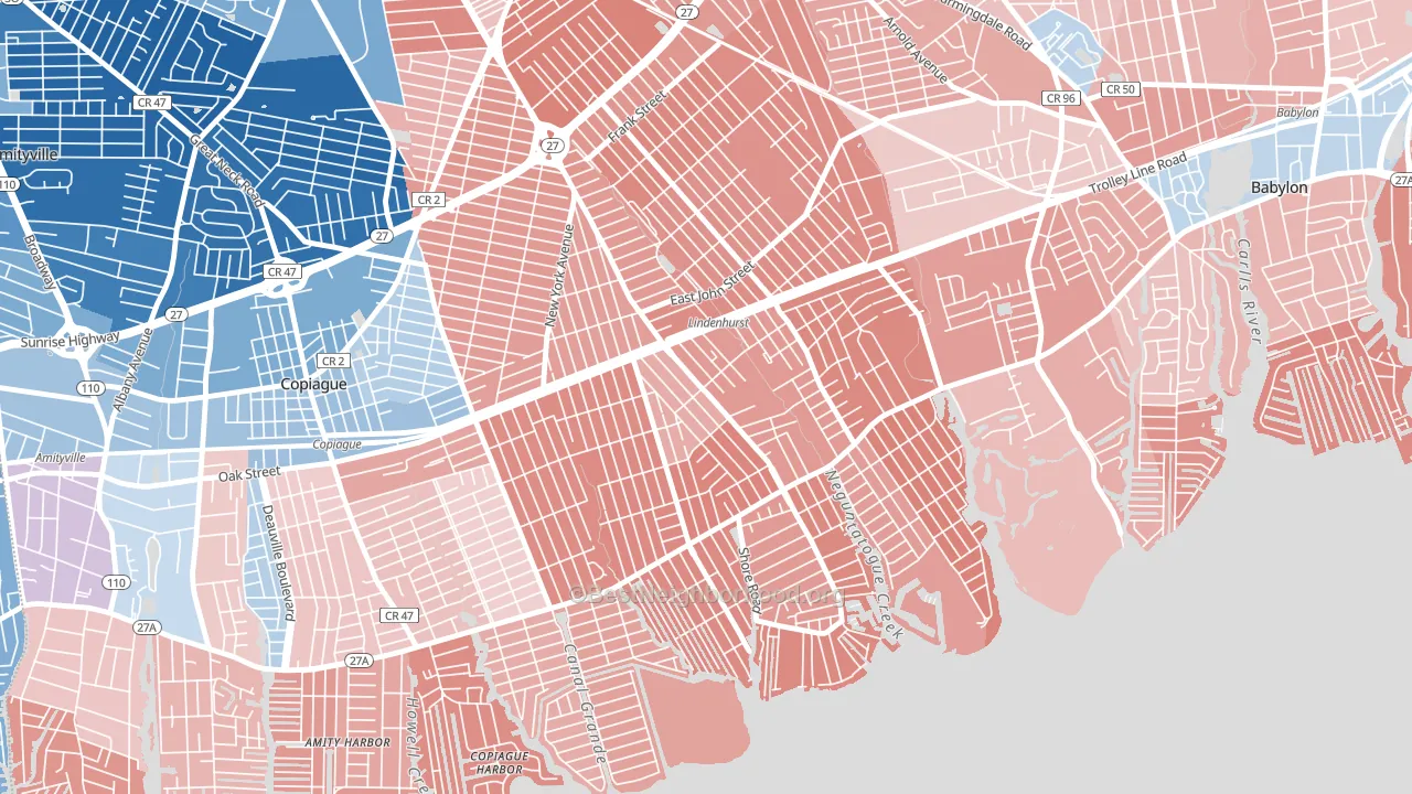 Lindenhurst, NY block-group political-lean map
