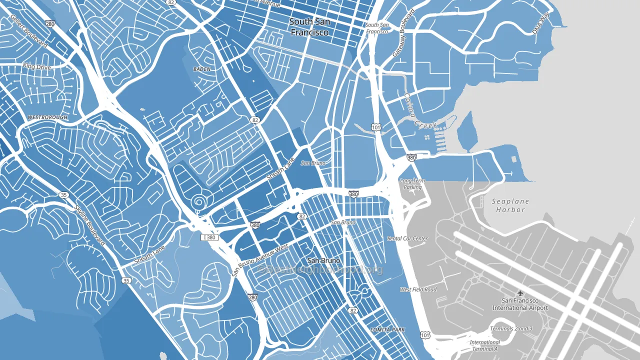 Lindenville, South San Francisco, CA block-group political-lean map