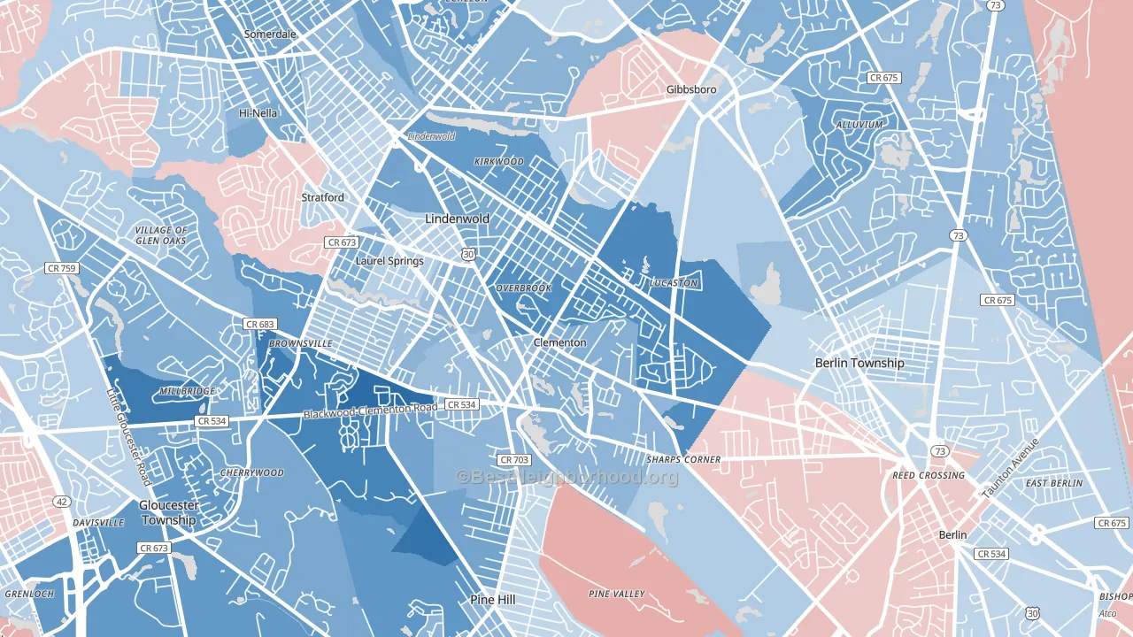 Lindenwold, NJ block-group political-lean map