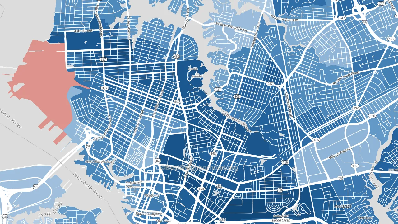 Lindenwood, Norfolk, VA block-group political-lean map