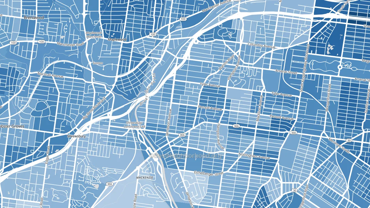 Lindenwood Park, St. Louis, MO block-group political-lean map