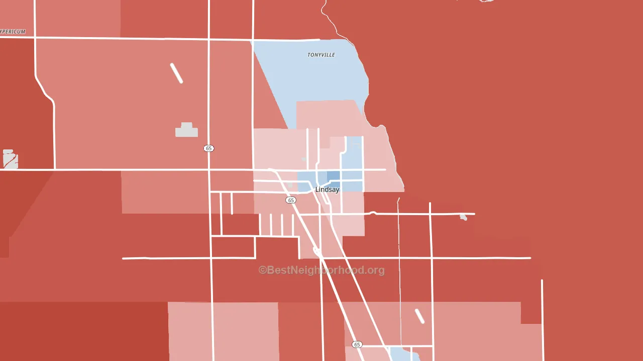 Lindsay, CA block-group political-lean map