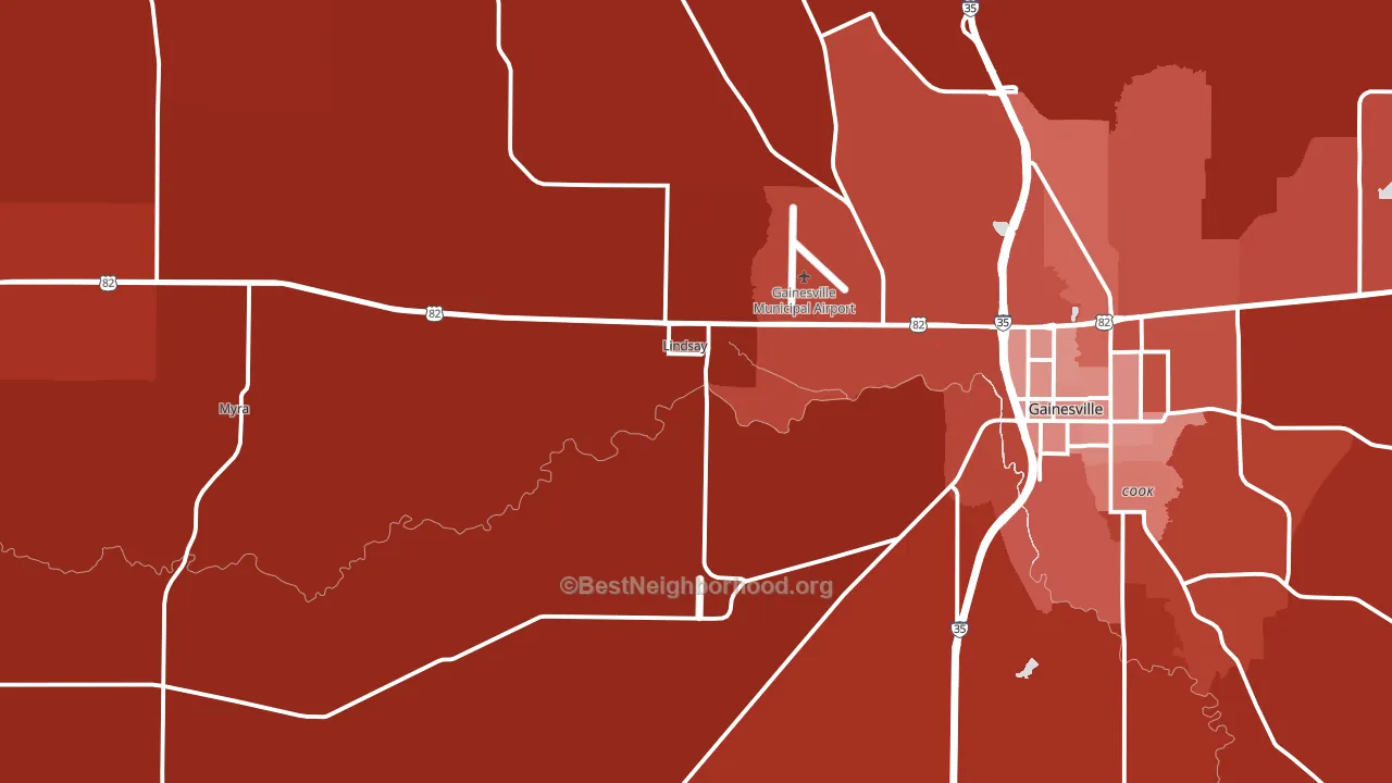 Lindsay, TX block-group political-lean map