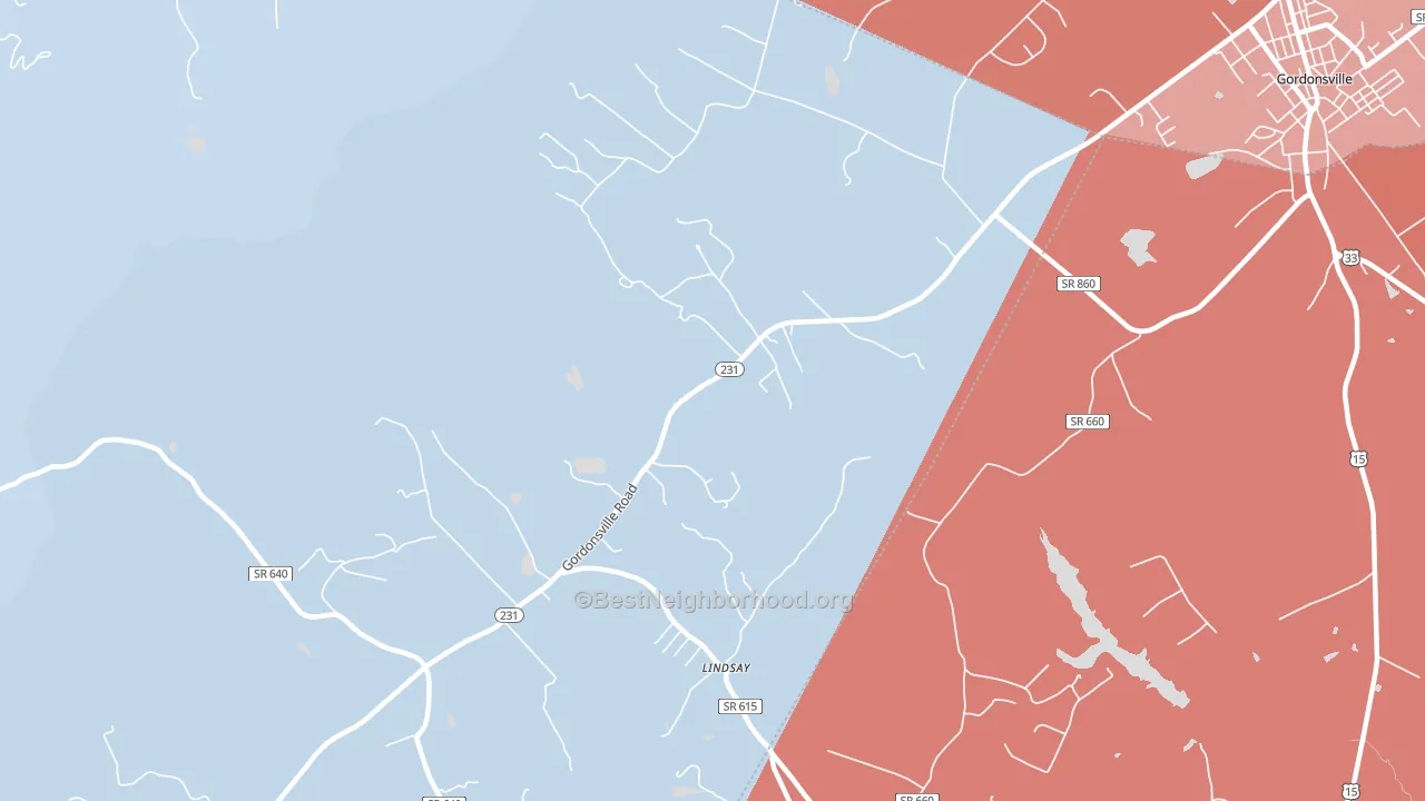 Lindsay, VA block-group political-lean map