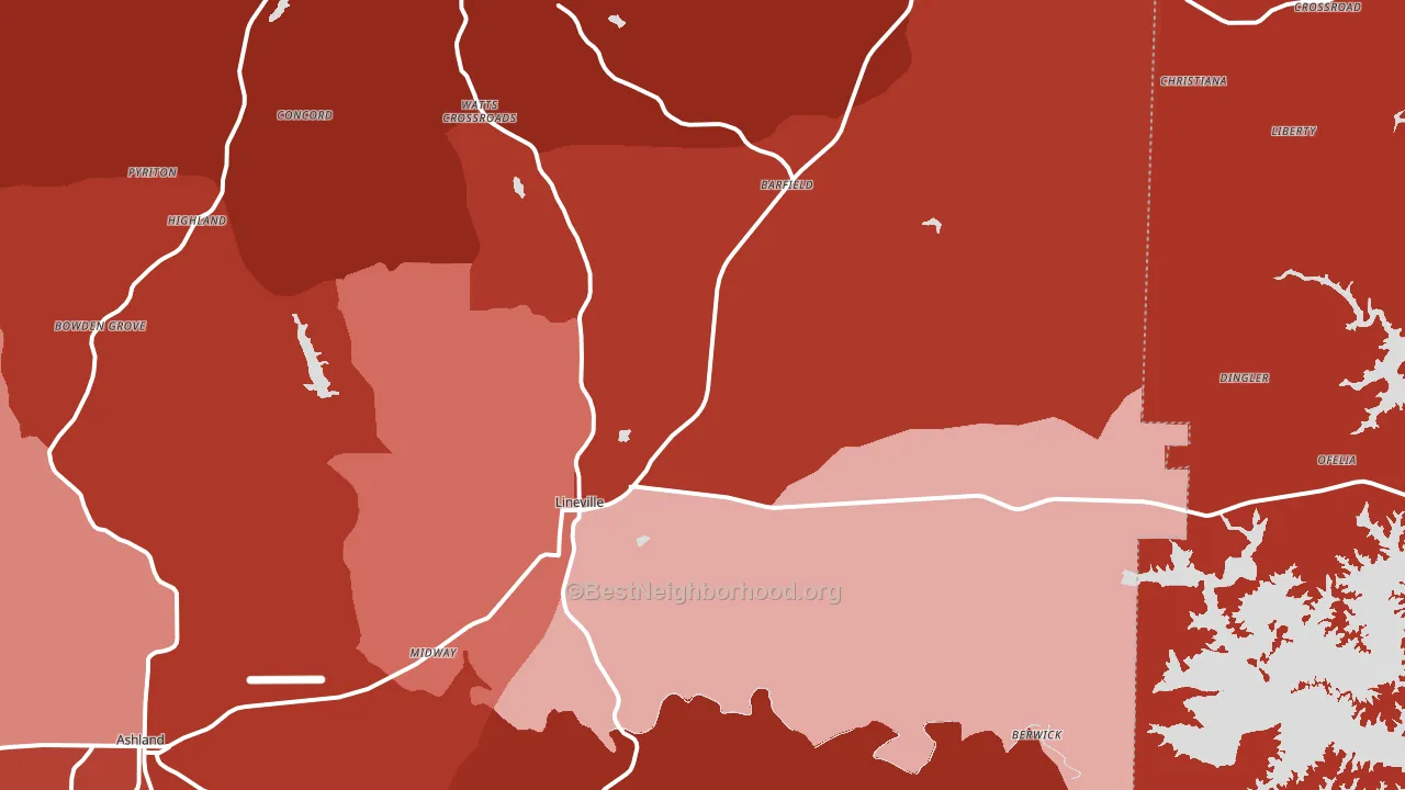Lineville, AL block-group political-lean map