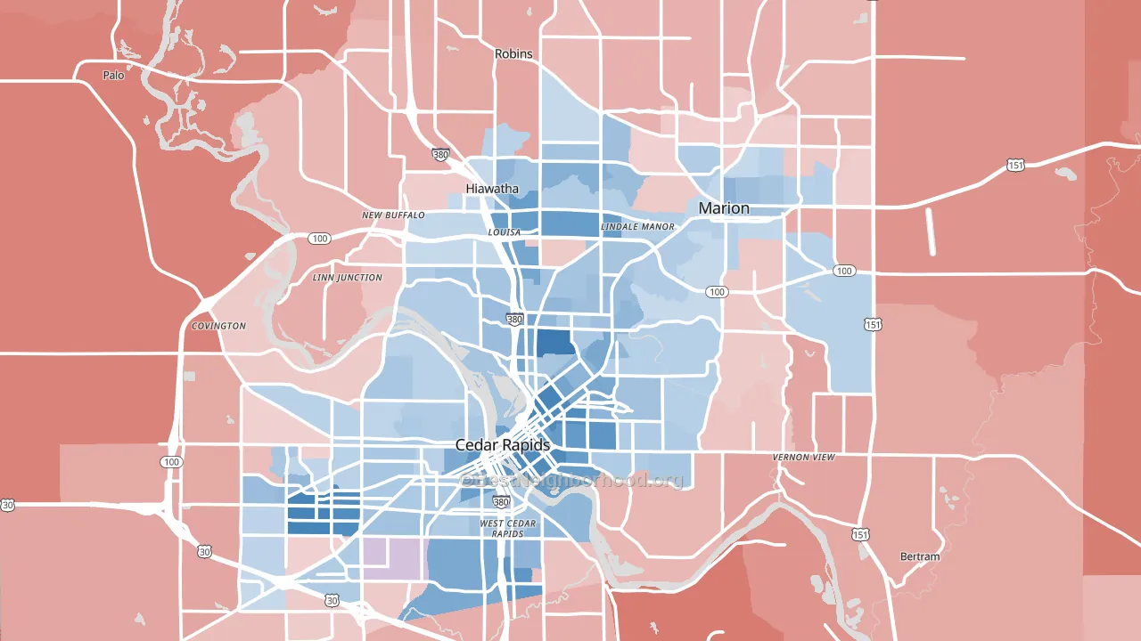 Linn County, IA block-group political-lean map