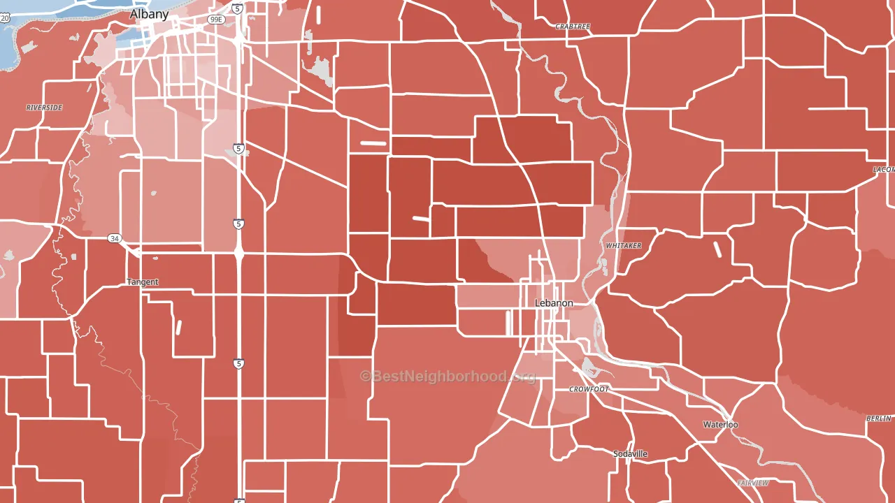 Linn County, OR block-group political-lean map