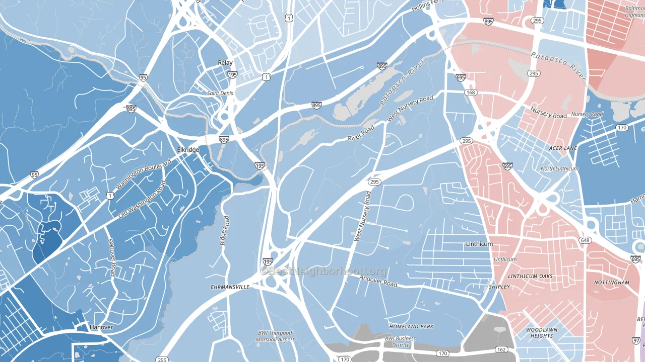 Linthicum Heights, MD block-group political-lean map