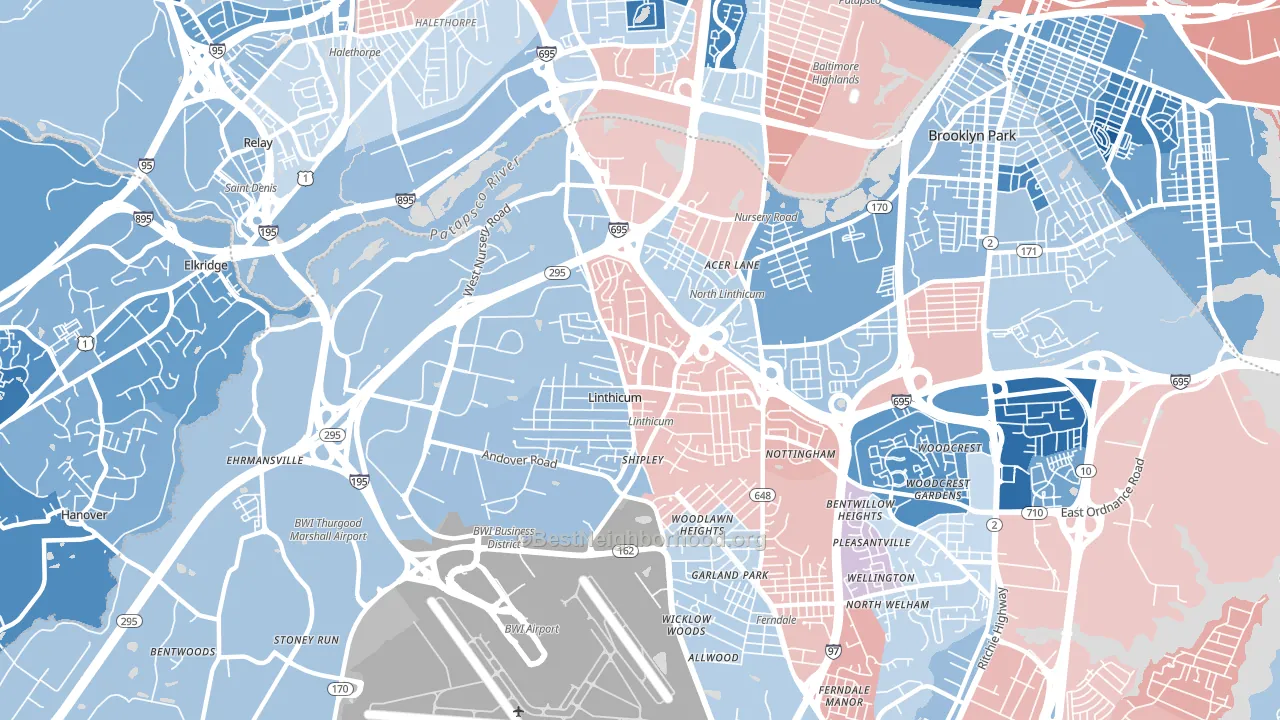 Linthicum, MD block-group political-lean map