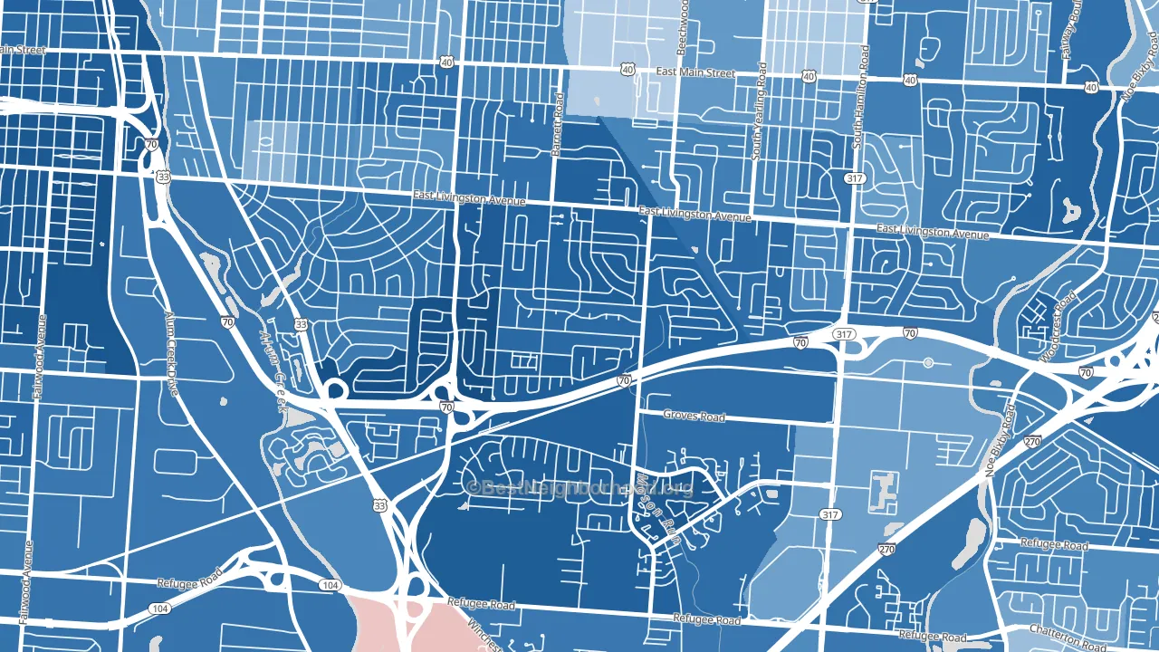 Linwood, Columbus, OH block-group political-lean map