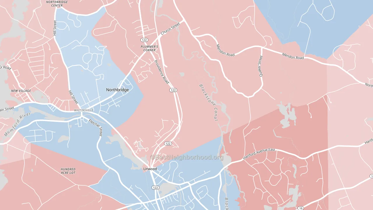 Linwood, MA block-group political-lean map
