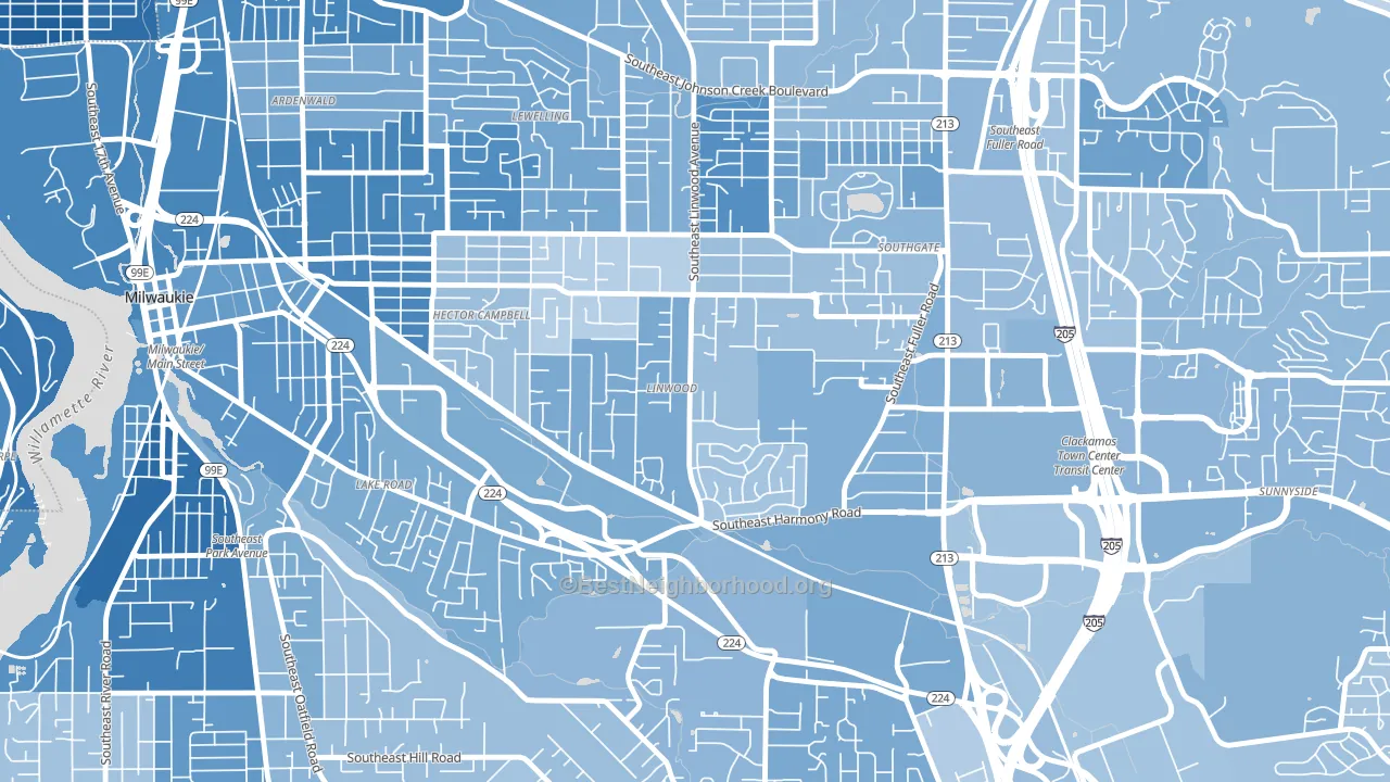 Linwood, Milwaukie, OR block-group political-lean map