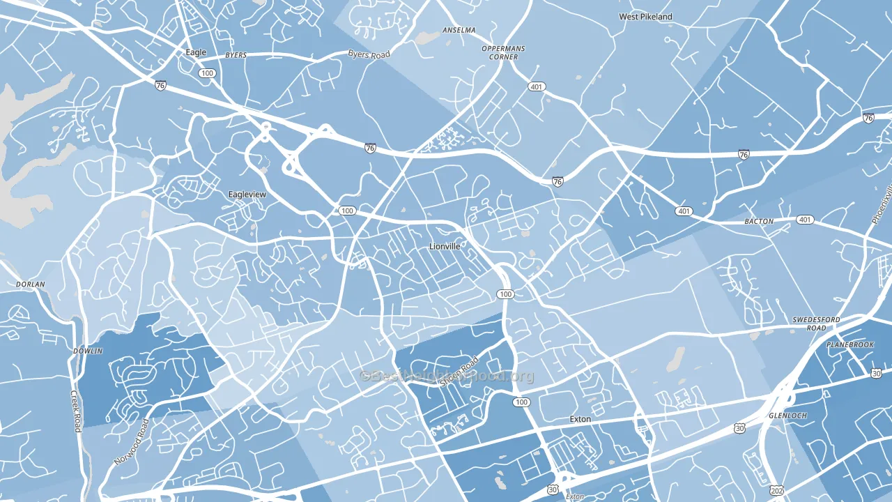 Lionville, PA block-group political-lean map