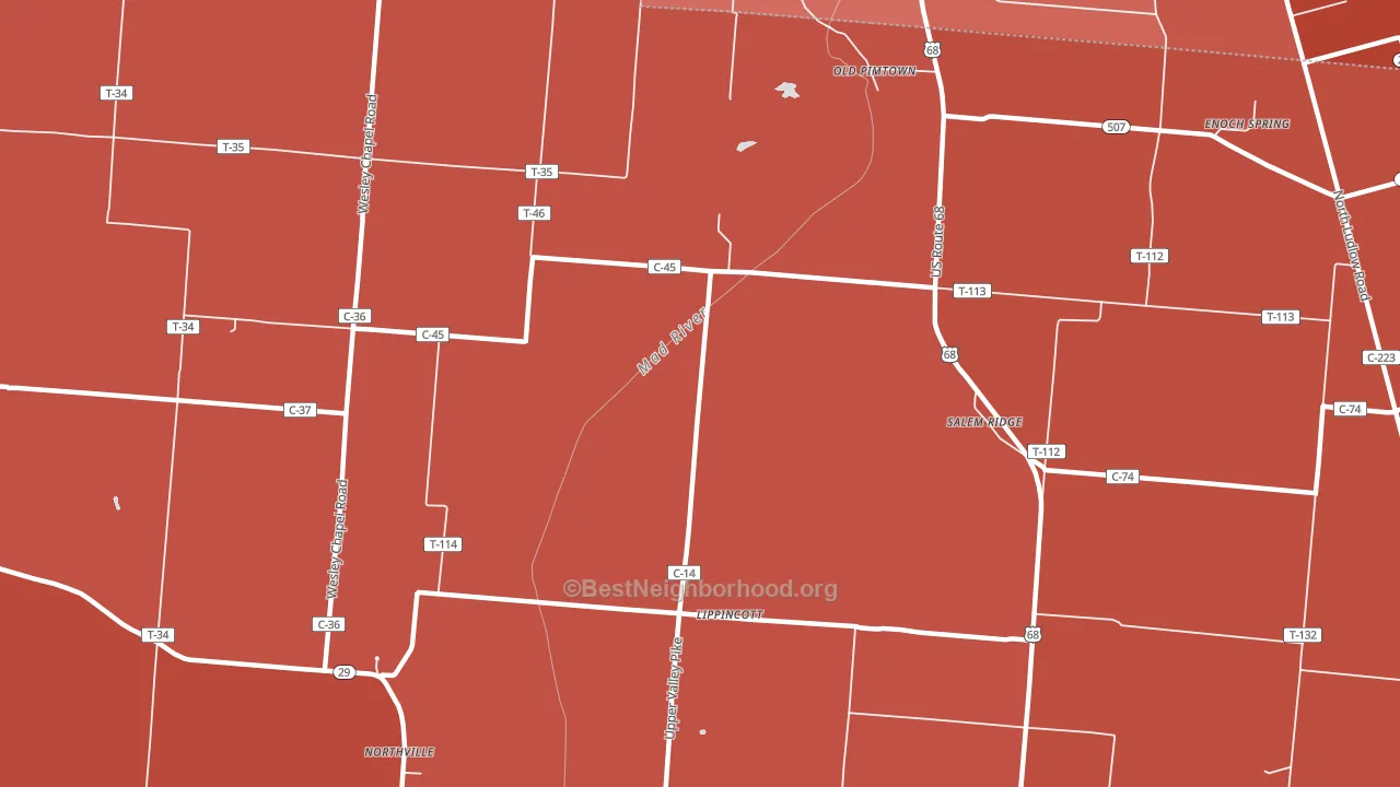 Lippincotts, OH block-group political-lean map