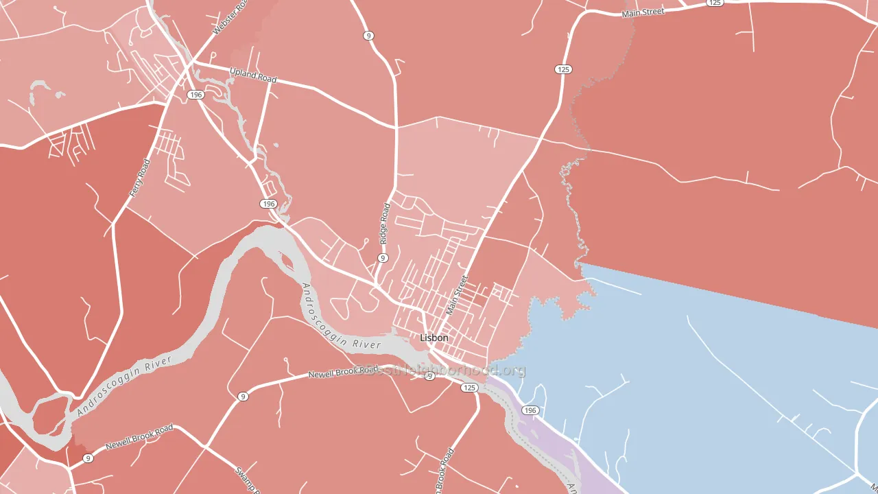 Lisbon Falls, ME block-group political-lean map