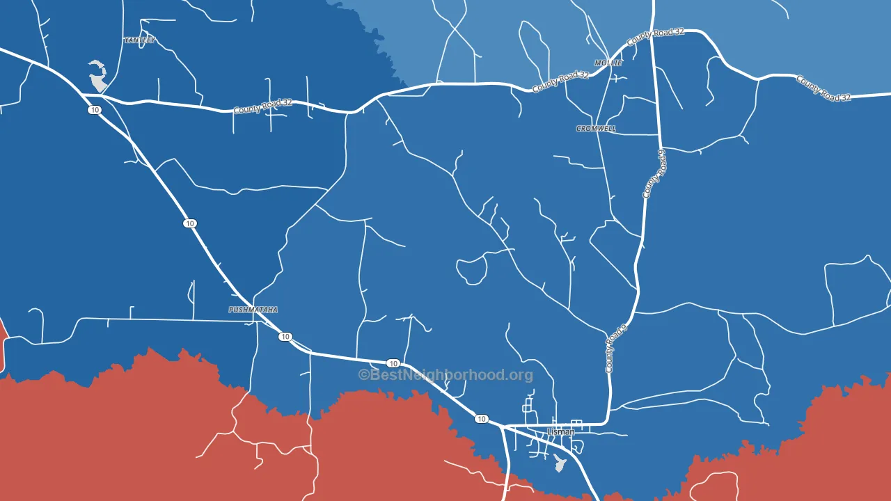 Lisman, AL block-group political-lean map