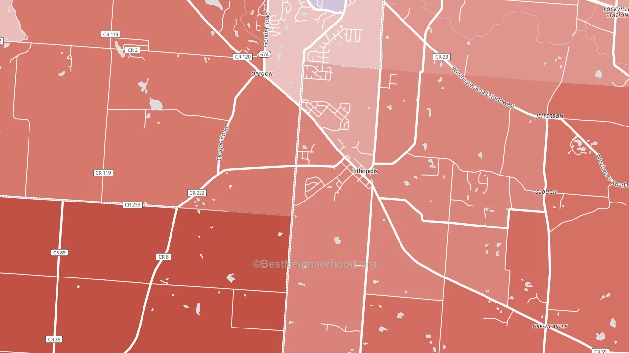 Lithopolis, OH block-group political-lean map