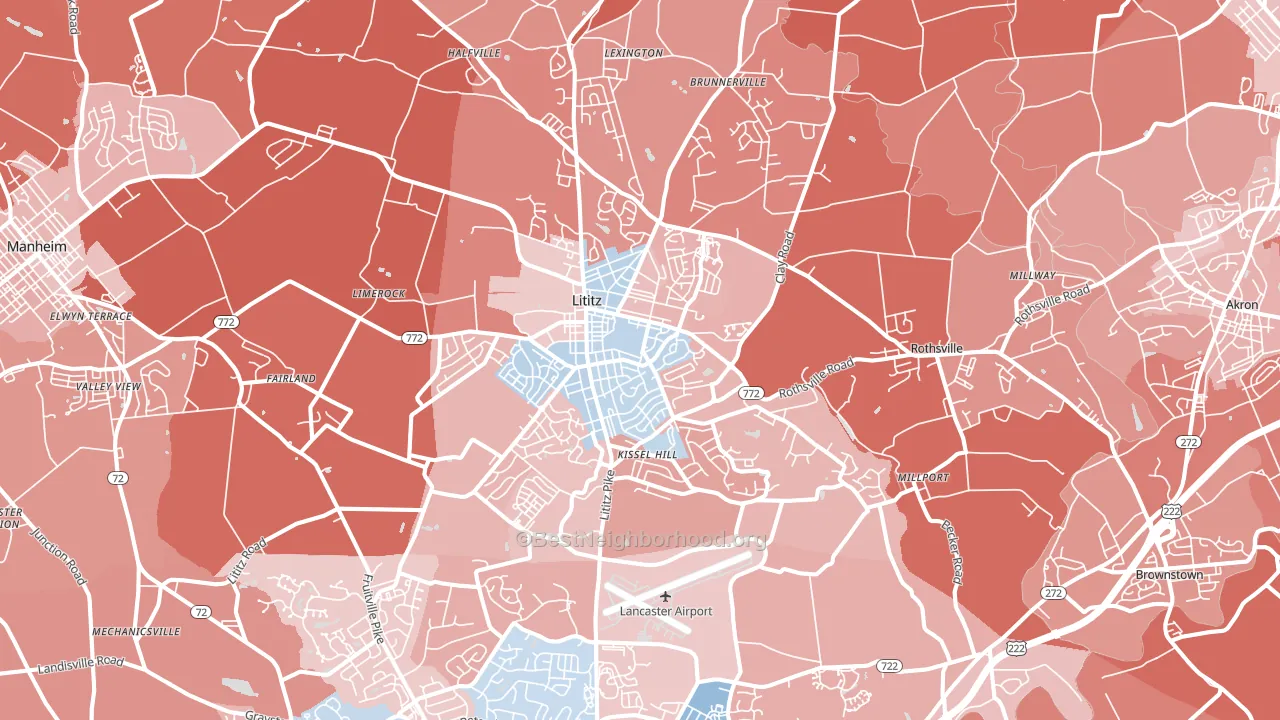 Lititz, PA block-group political-lean map