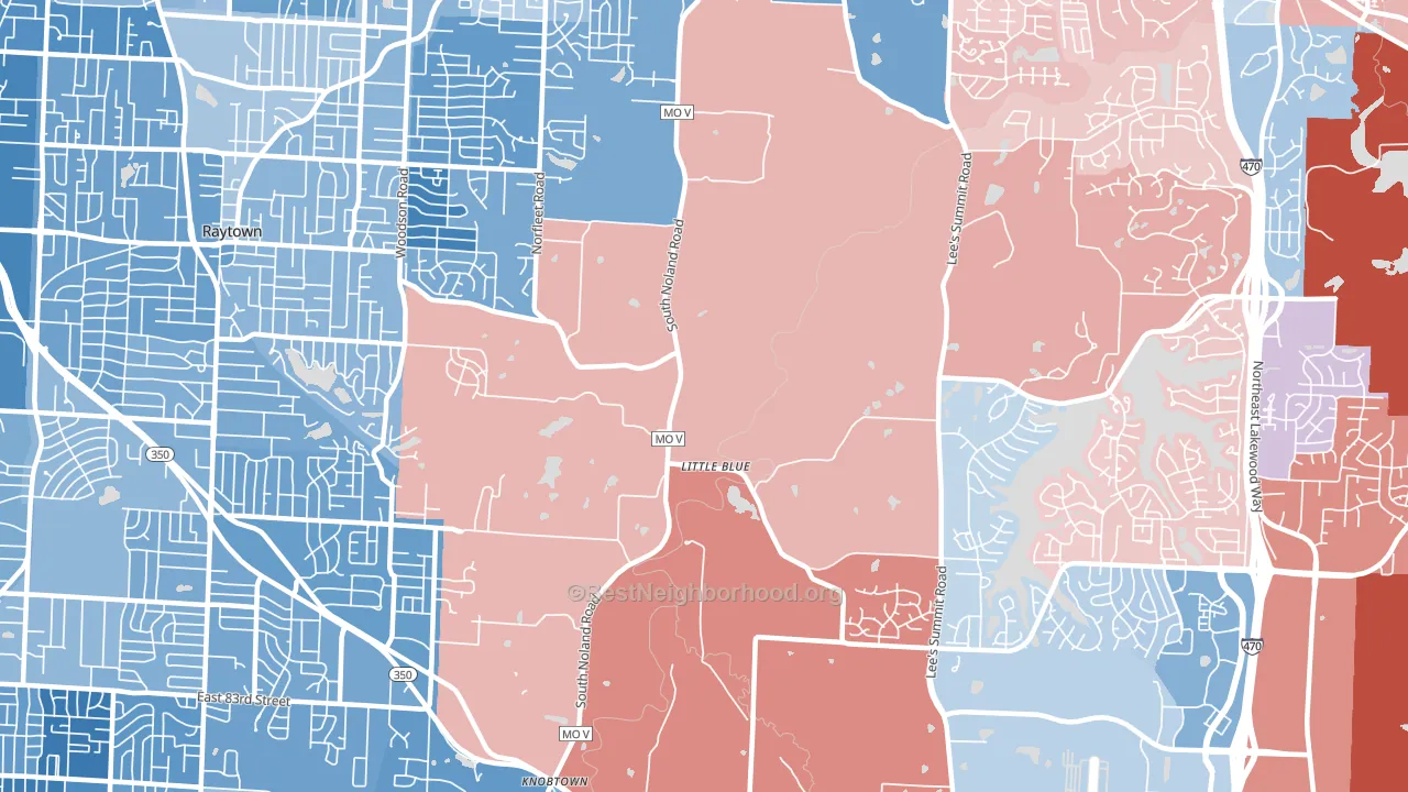 Little Blue Valley, Kansas City, MO block-group political-lean map
