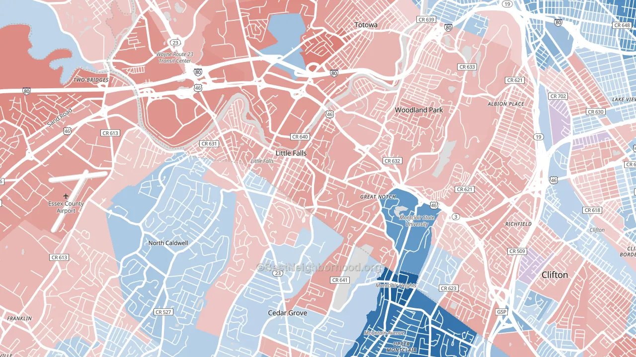 Little Falls, NJ block-group political-lean map