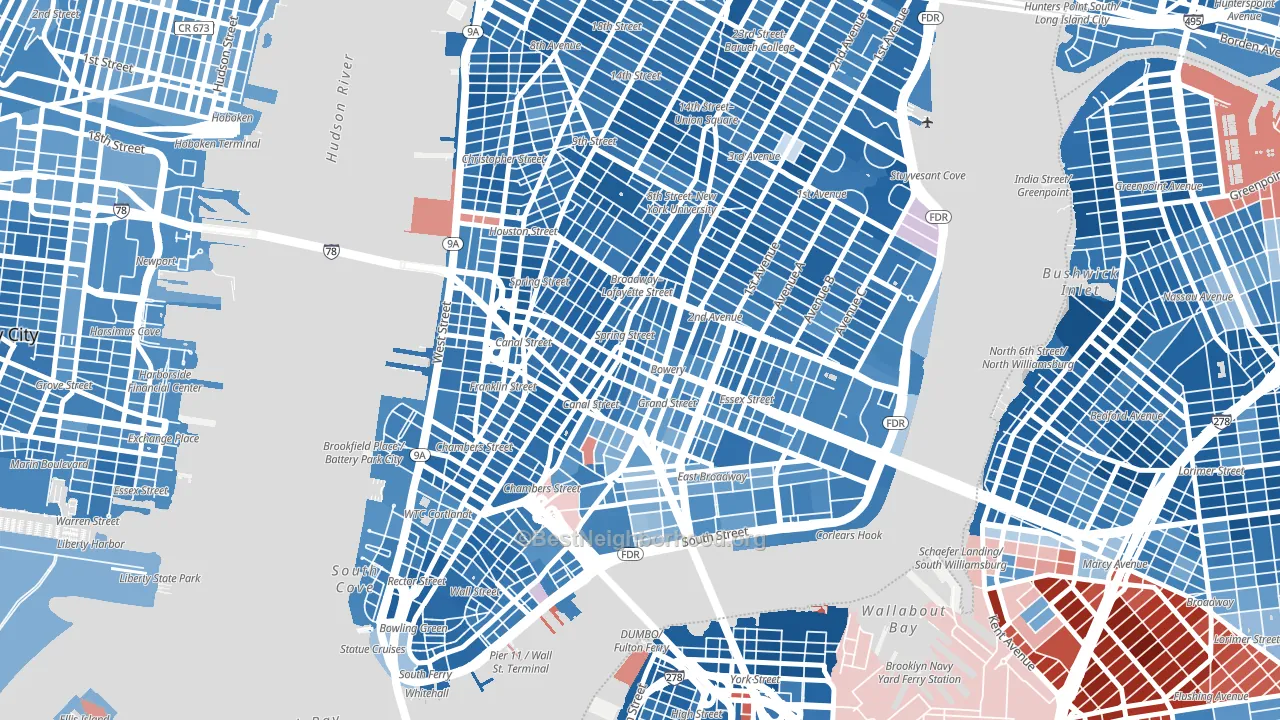 Little Italy, Manhattan, NY block-group political-lean map