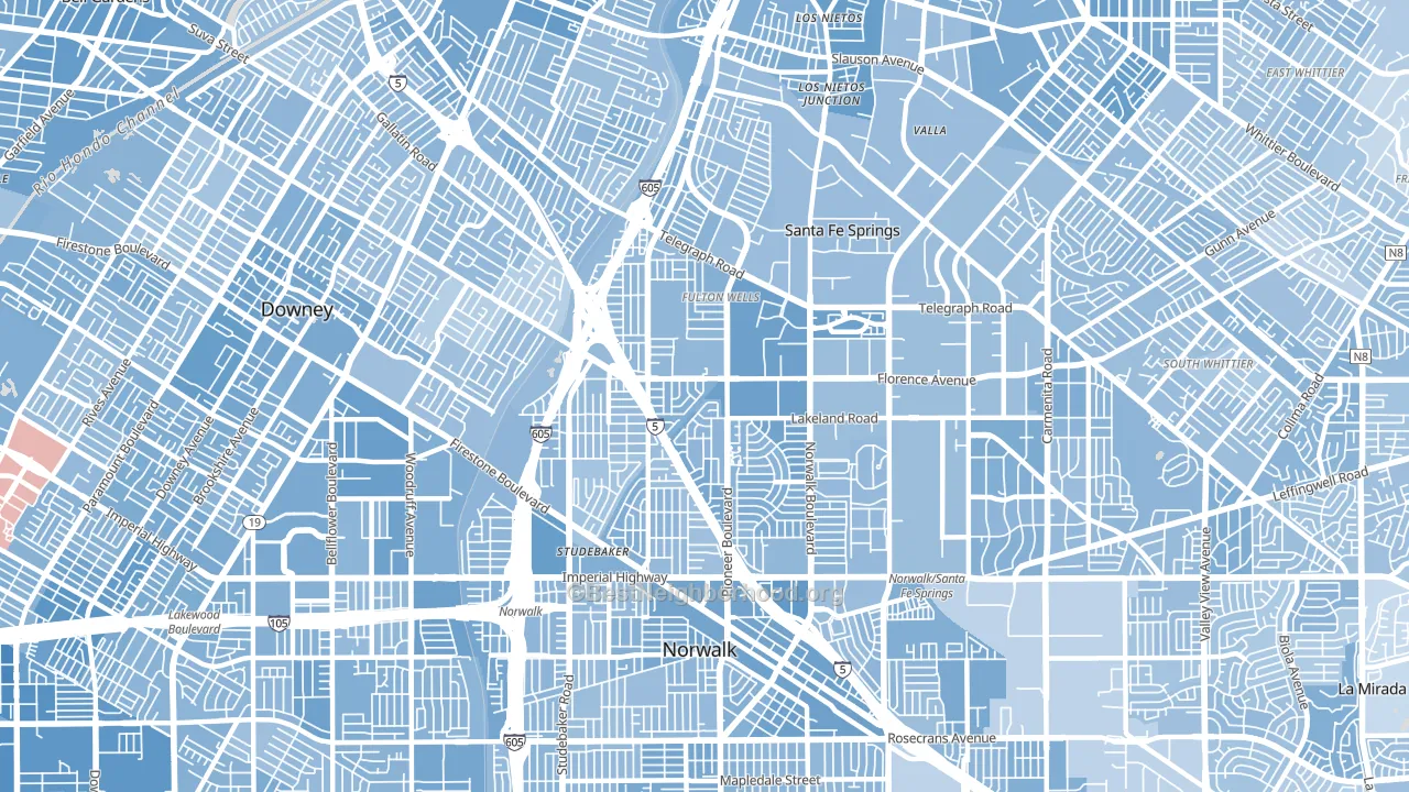 Little Lake City, Santa Fe Springs, CA block-group political-lean map