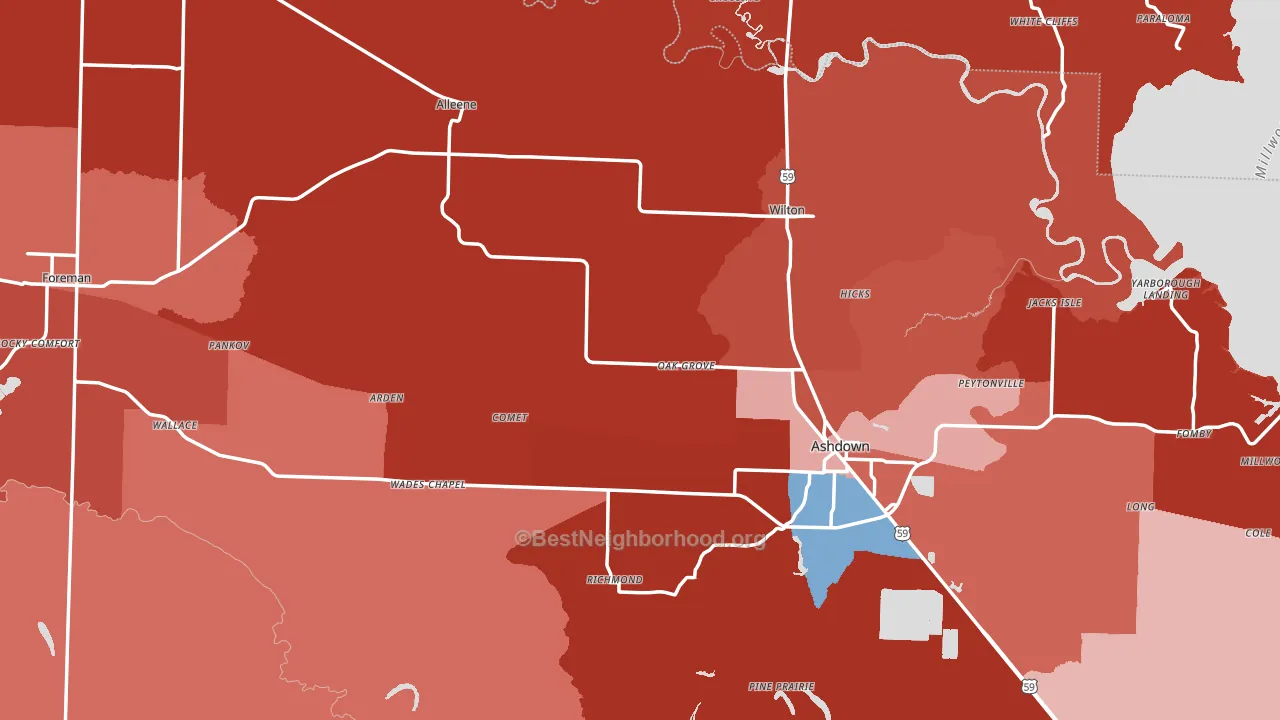 Little River County, AR block-group political-lean map