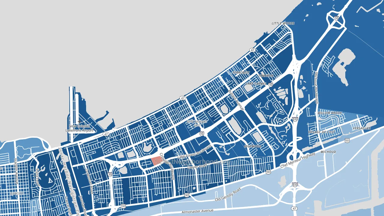 Little Woods, New Orleans, LA block-group political-lean map