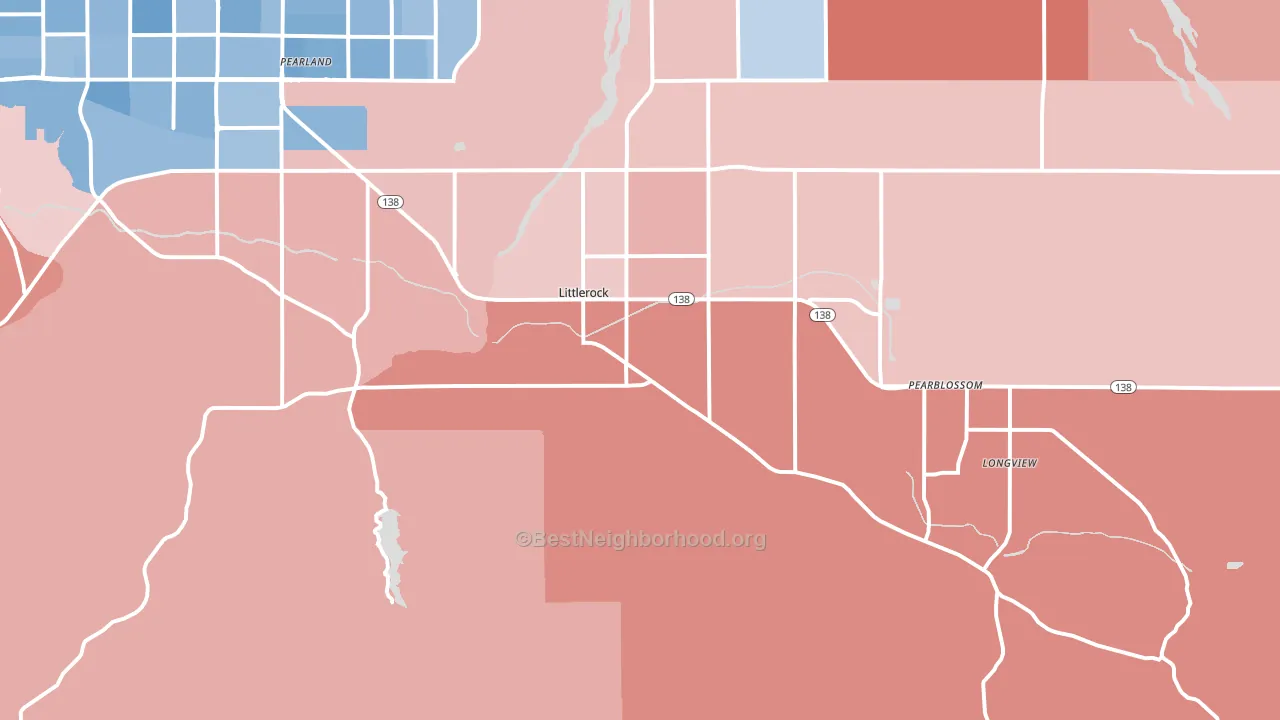Littlerock, CA block-group political-lean map