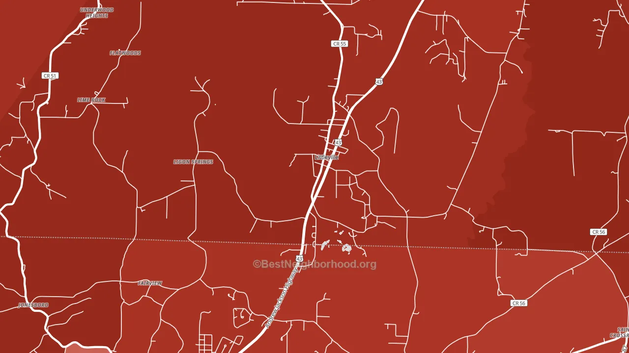 Littleville, AL block-group political-lean map
