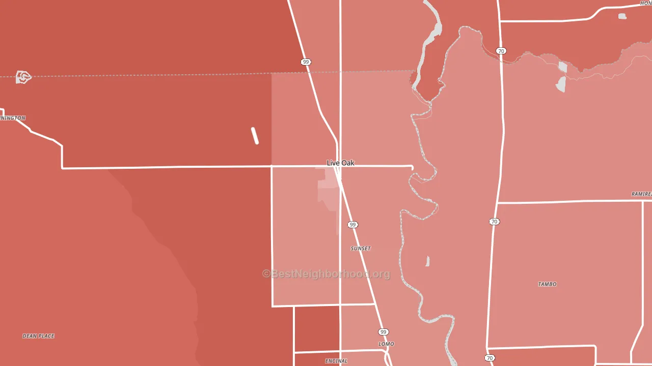 Live Oak, CA block-group political-lean map