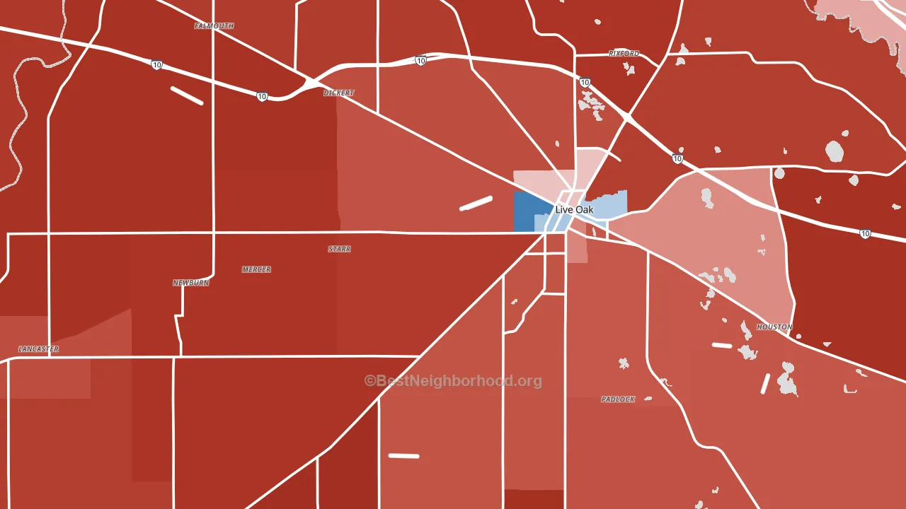 Live Oak, FL block-group political-lean map