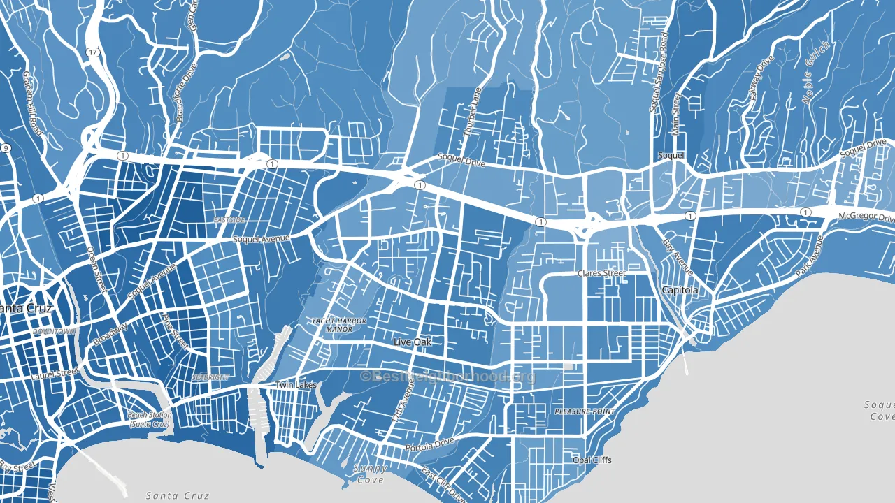Live Oak, Santa Cruz, CA block-group political-lean map