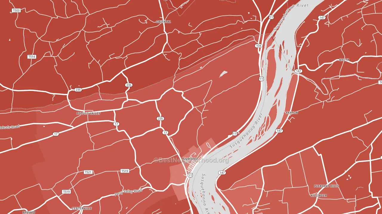 Liverpool, PA block-group political-lean map
