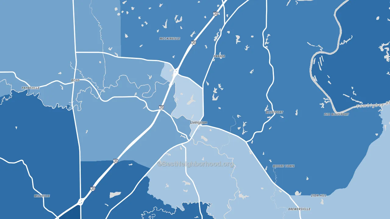 Livingston, AL block-group political-lean map