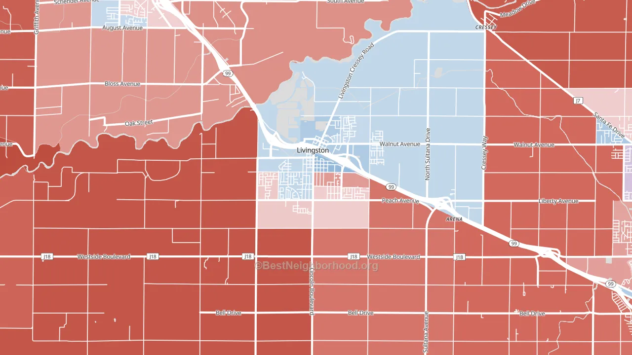Livingston, CA block-group political-lean map