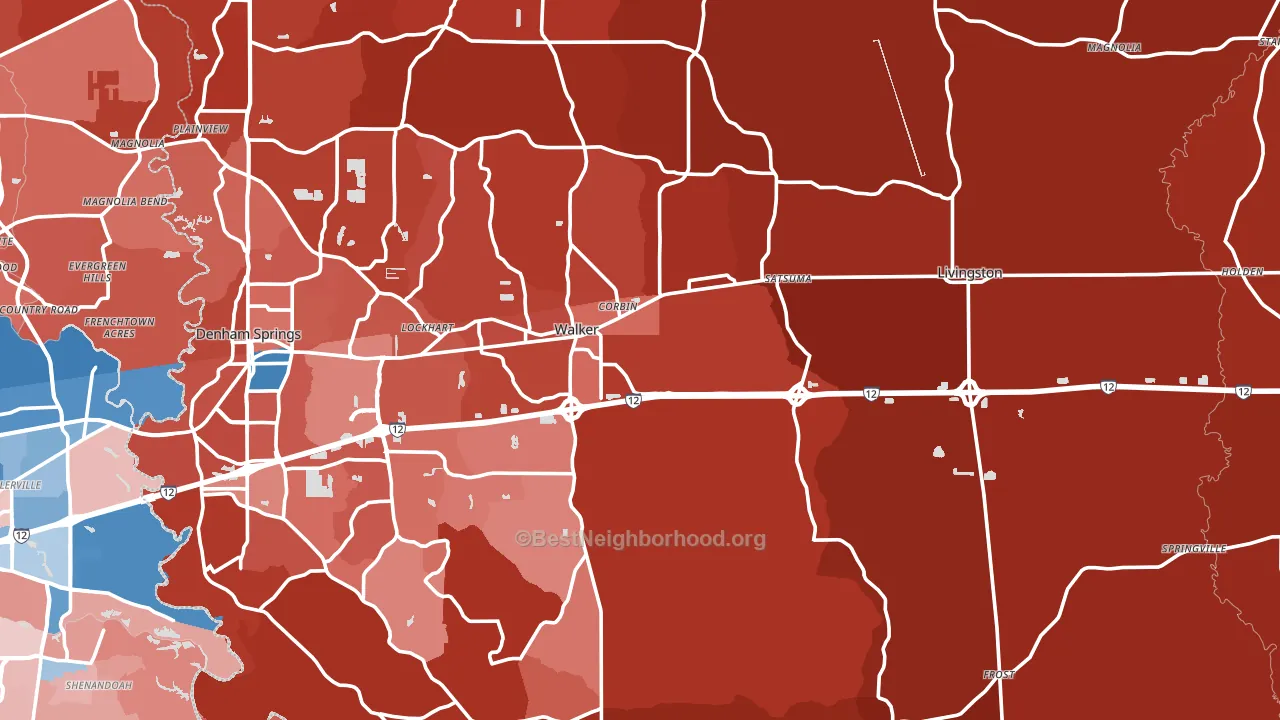 Livingston Parish, LA block-group political-lean map