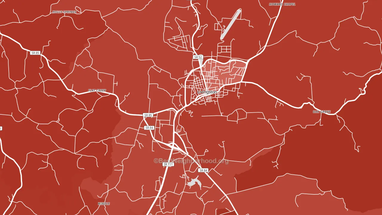 Livingston, TN block-group political-lean map