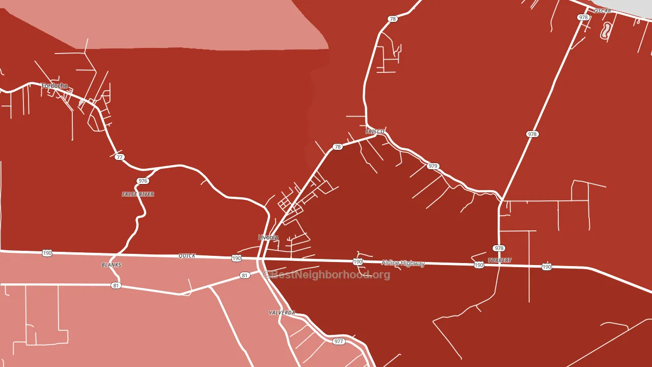 Livonia, LA block-group political-lean map