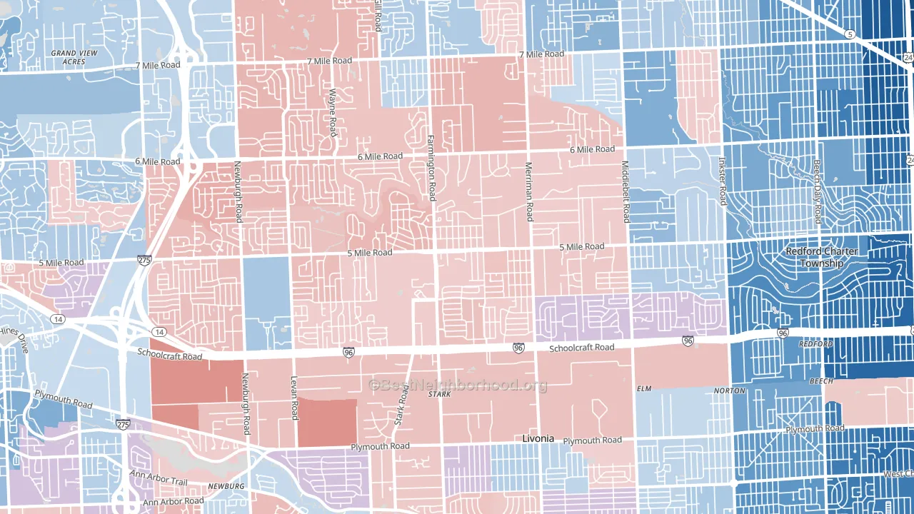Livonia, MI block-group political-lean map