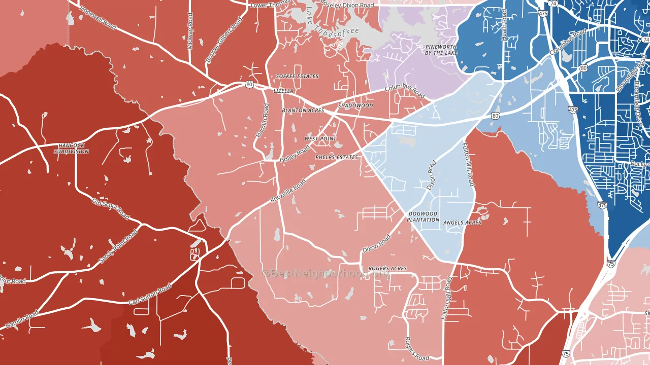 Lizella, GA block-group political-lean map