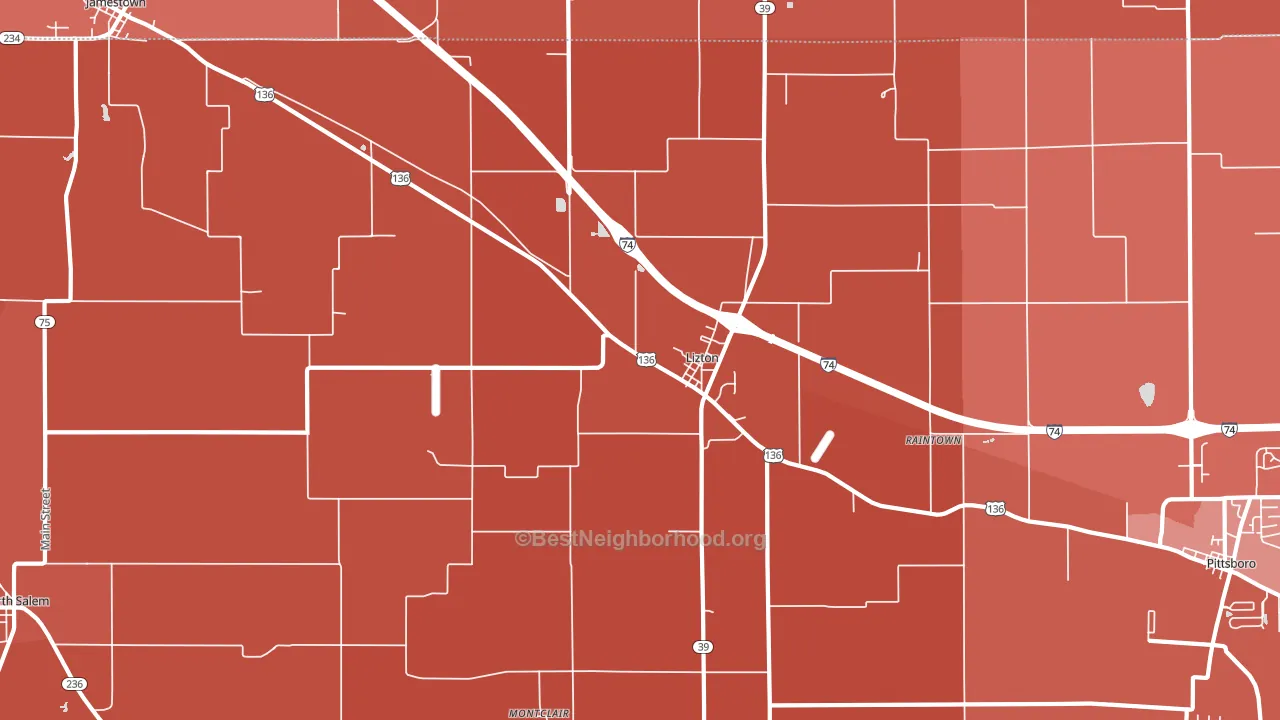 Lizton, IN block-group political-lean map