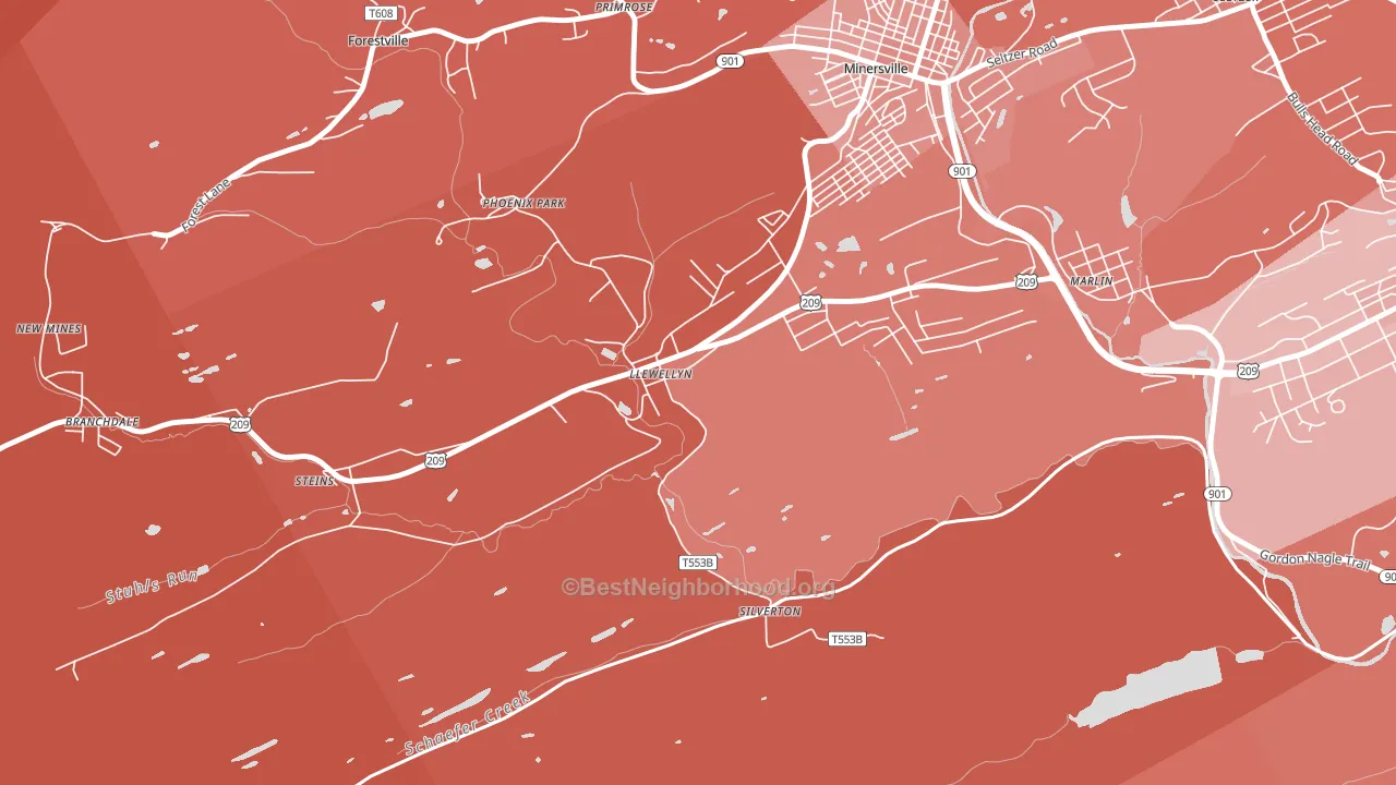 Llewellyn, PA block-group political-lean map