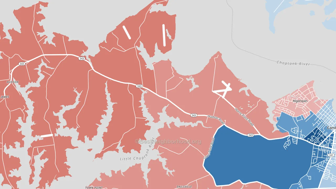 Lloyds, MD block-group political-lean map