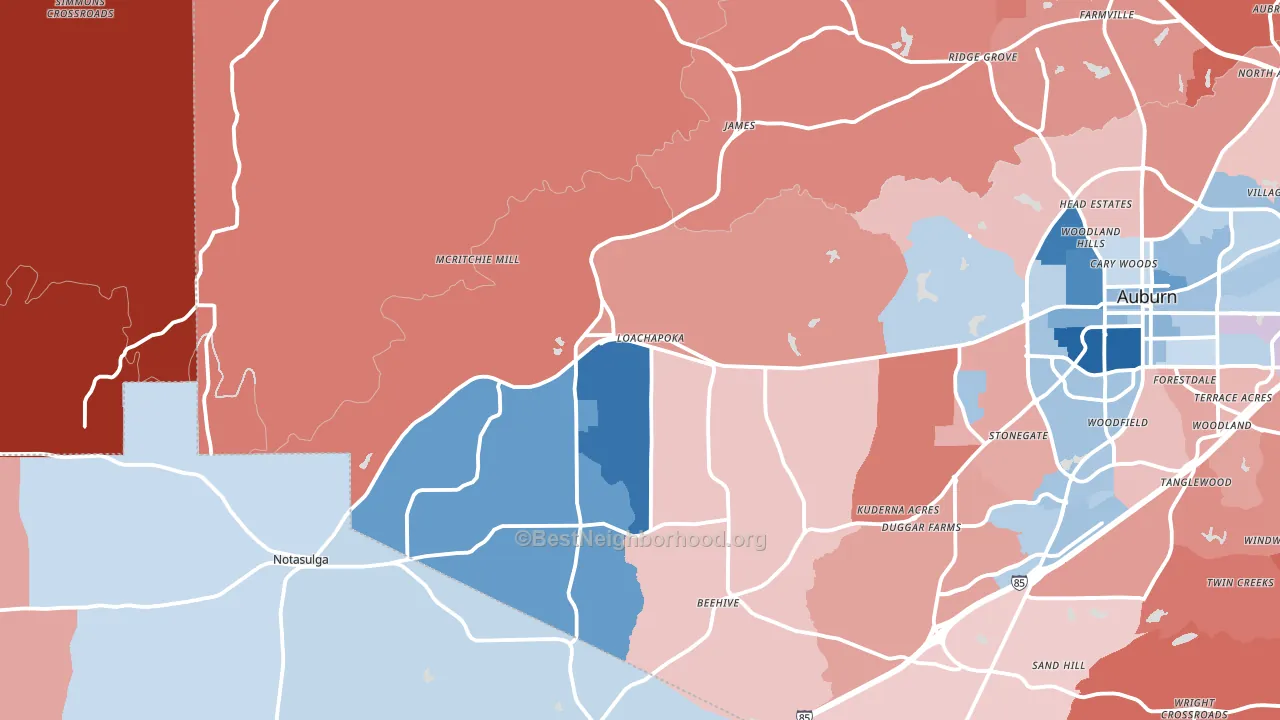 Loachapoka, AL block-group political-lean map