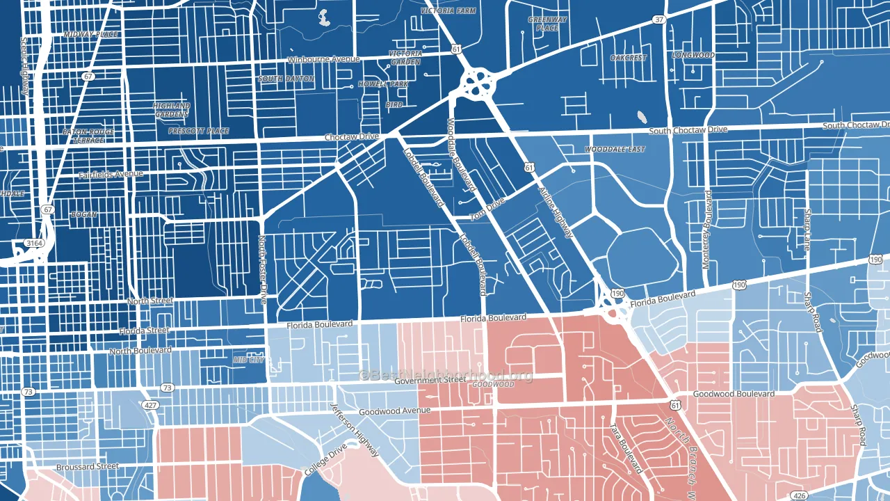 Lobdell-Woodale, Baton Rouge, LA block-group political-lean map